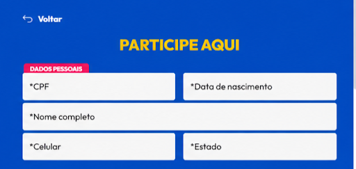 Se&ccedil;&atilde;o para preenchimento dos dados pessoais na Promo&ccedil;&atilde;o Yp&ecirc;.