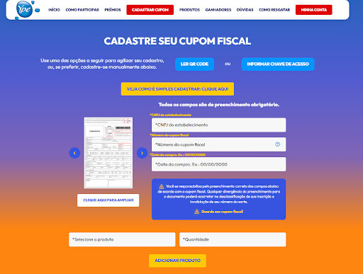 Se&ccedil;&atilde;o para cadastrar o cupom fiscal por QR Code ou chave de acesso.