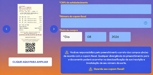 Se&ccedil;&atilde;o para cadastrar o cupom fiscal via chave de acesso.